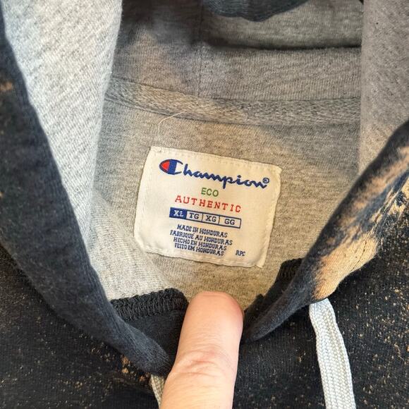 Champion Eco Authentic Hoodie Men XL Black Bleach Tie Dye Gym Workout Sweatshirt - Picture 6 of 7